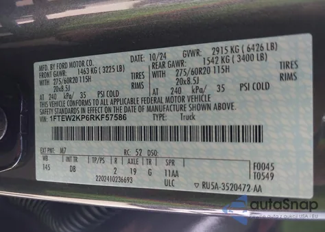 2024 Ford F-150 Stx from USA, damaged, VIN 1FTEW2KP6RKF57586